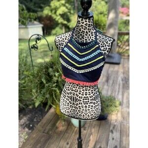 Aerie BLUE TRIANGLE SWIM TOP CROP TOP WITH FRINGES SIZE XL Blush Halter